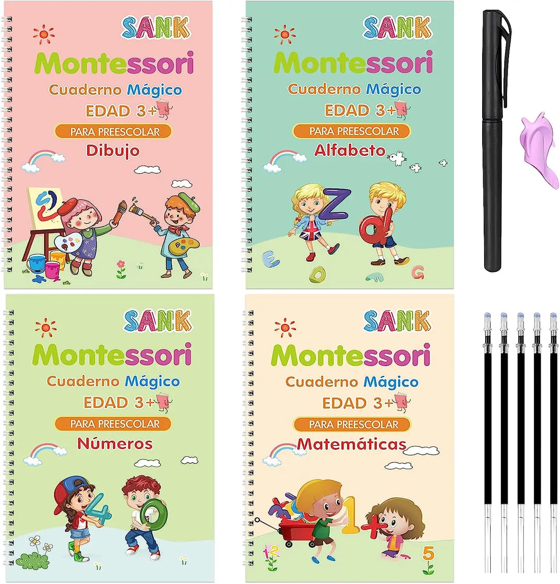 🌈KIT DE CALIGRAFÍA INFANTIL-4 CUADERNOS REUTILIZABLES🌈